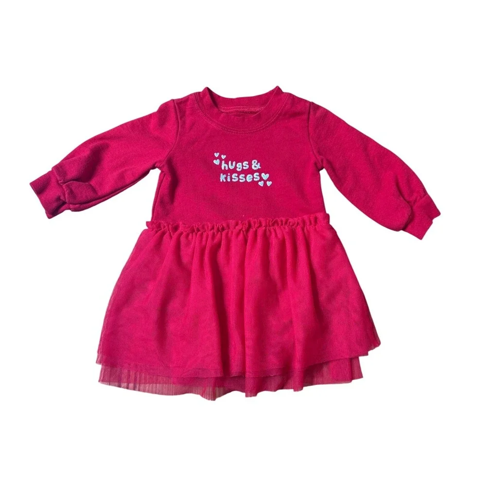 Carter's Tutu Dress Kids Red Hugs & Kisses Heart Long Sleeve SIZE 12m